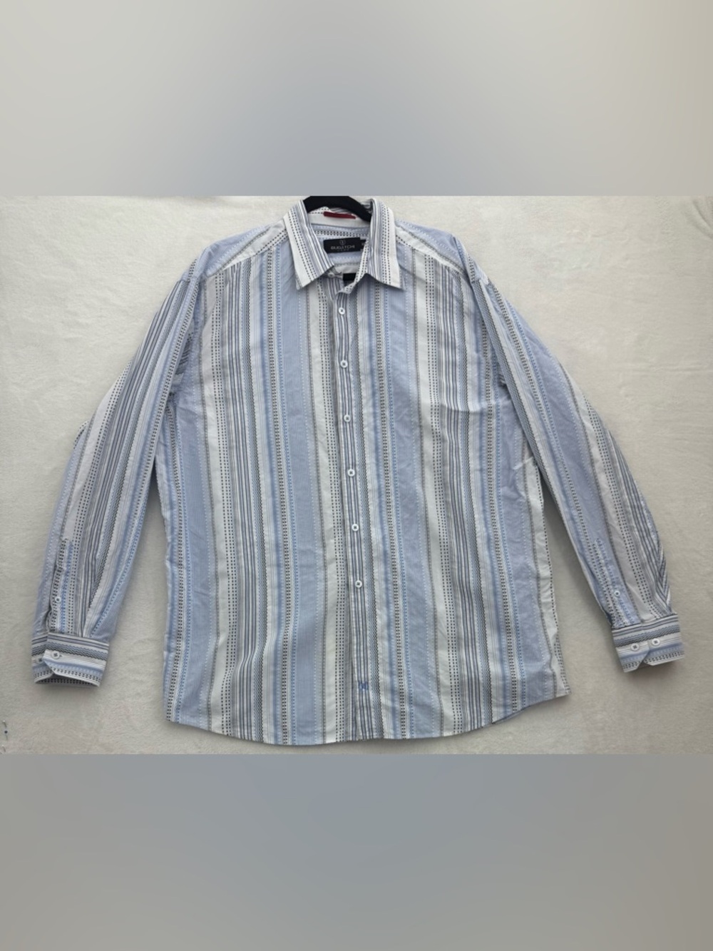 Bugatchi Uomo Men’s Blue and White Striped Long Sleeve Button Down Size XXL